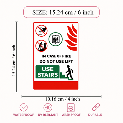 Smeeps In Case of Fire Do Not Use Lift – Use Stairs Sticker – 10.16 × 15.24 cm (4 × 6 Inch) Premium Vinyl Safety Sign | Fire Emergency Lift Warning Sticker | Waterproof UV Resistant Wash Proof | Pack of 1
