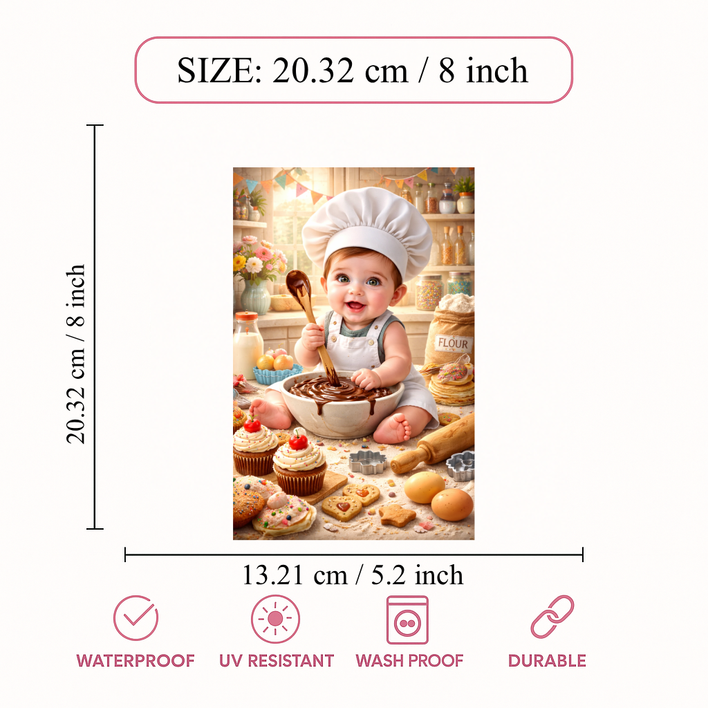 Smeeps Cute Baby Chef Wall Poster – 20.32 × 13.21 cm (8 × 5.2 Inch) Kids Kitchen & Baking Theme Decorative Poster | 300 GSM Non-Adhesive Nursery & Baby Room Wall Decor Poster for Home, Playroom & Cafe Decor | Pack of 1