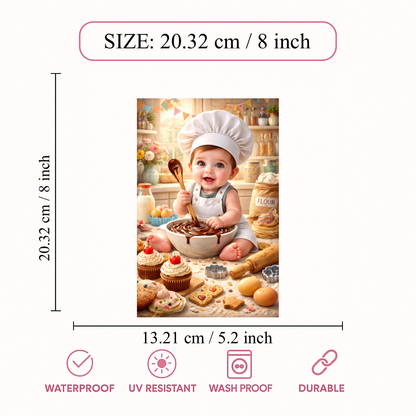 Smeeps Cute Baby Chef Wall Poster – 20.32 × 13.21 cm (8 × 5.2 Inch) Kids Kitchen & Baking Theme Decorative Poster | 300 GSM Non-Adhesive Nursery & Baby Room Wall Decor Poster for Home, Playroom & Cafe Decor | Pack of 1