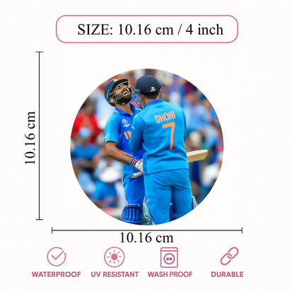 Smeeps MS Dhoni & Virat Kohli India Celebration Sticker – 10.16 cm (4 Inch) Round Car & Bike Vinyl Decal | Iconic Team India Moment Design | Waterproof UV Resistant