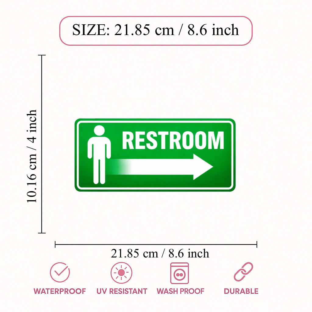 Smeeps Restroom Direction Sticker – 21.85 × 10.16 cm (8.6 × 4 Inch) Toilet Wayfinding Vinyl Sign | Waterproof UV Resistant Wash Proof Durable
