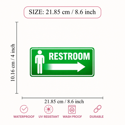 Smeeps Restroom Direction Sticker – 21.85 × 10.16 cm (8.6 × 4 Inch) Toilet Wayfinding Vinyl Sign | Waterproof UV Resistant Wash Proof Durable