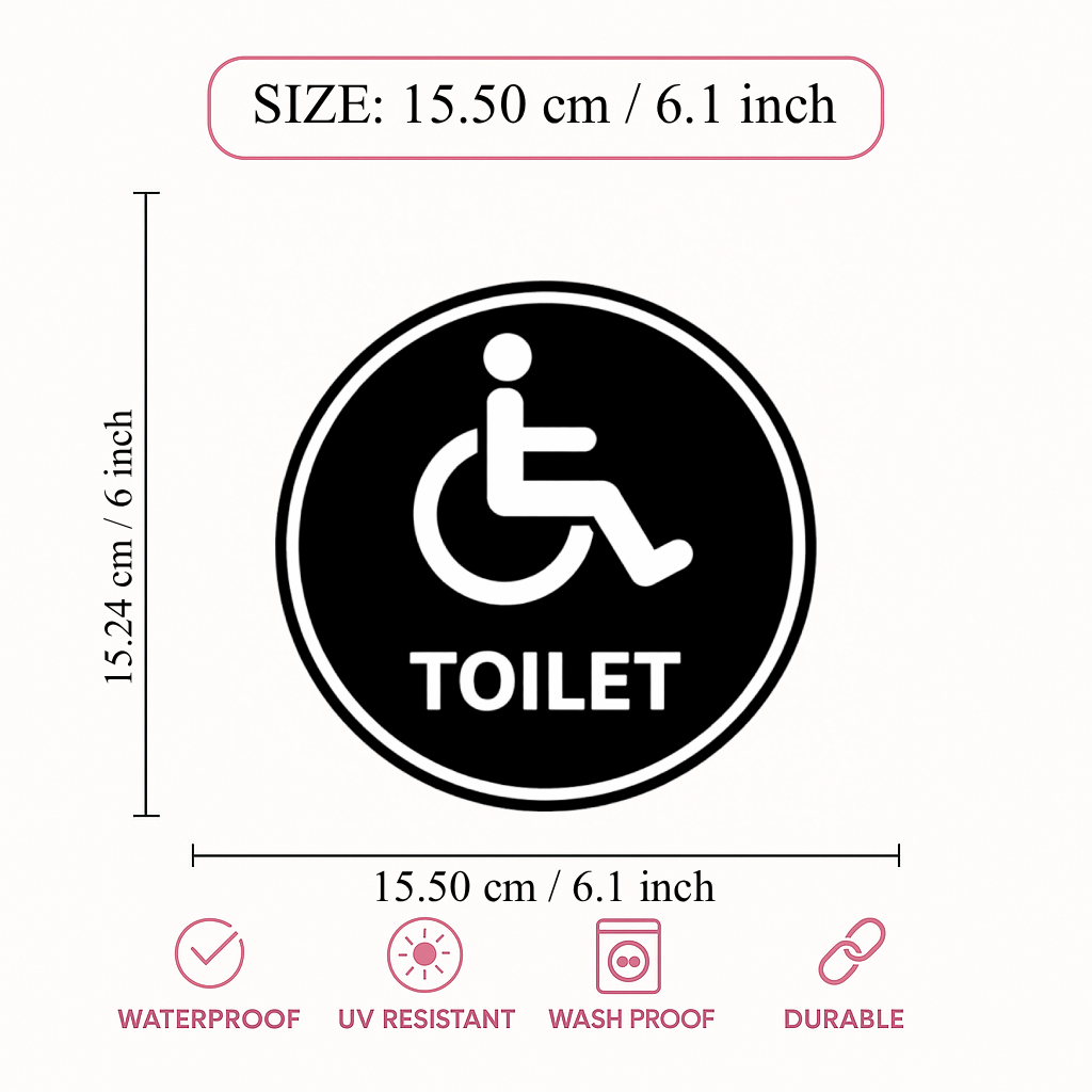 Smeeps Accessible Toilet Sticker – 15.50 × 15.24 cm (6.1 × 6 Inch) Wheelchair Restroom Vinyl Sign | Waterproof UV Resistant Wash Proof Durable