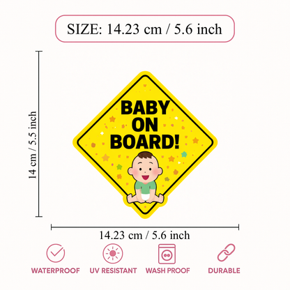 Smeeps Baby On Board Car Sticker – 14.23 × 14.23 cm (5.6 × 5.6 Inch) Cute Diamond Shape Baby Safety Vinyl Decal for Car | Waterproof UV Resistant Washable Sticker