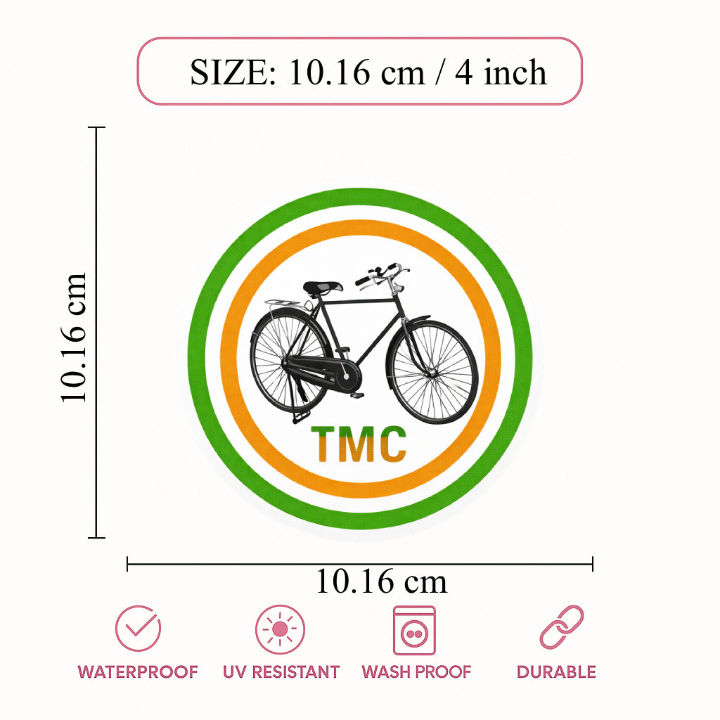 Smeeps TMC Bicycle Symbol Round Sticker – 10.16 cm (4 Inch) Car & Bike Vinyl Decal | Waterproof UV Resistant Political Party Sticker
