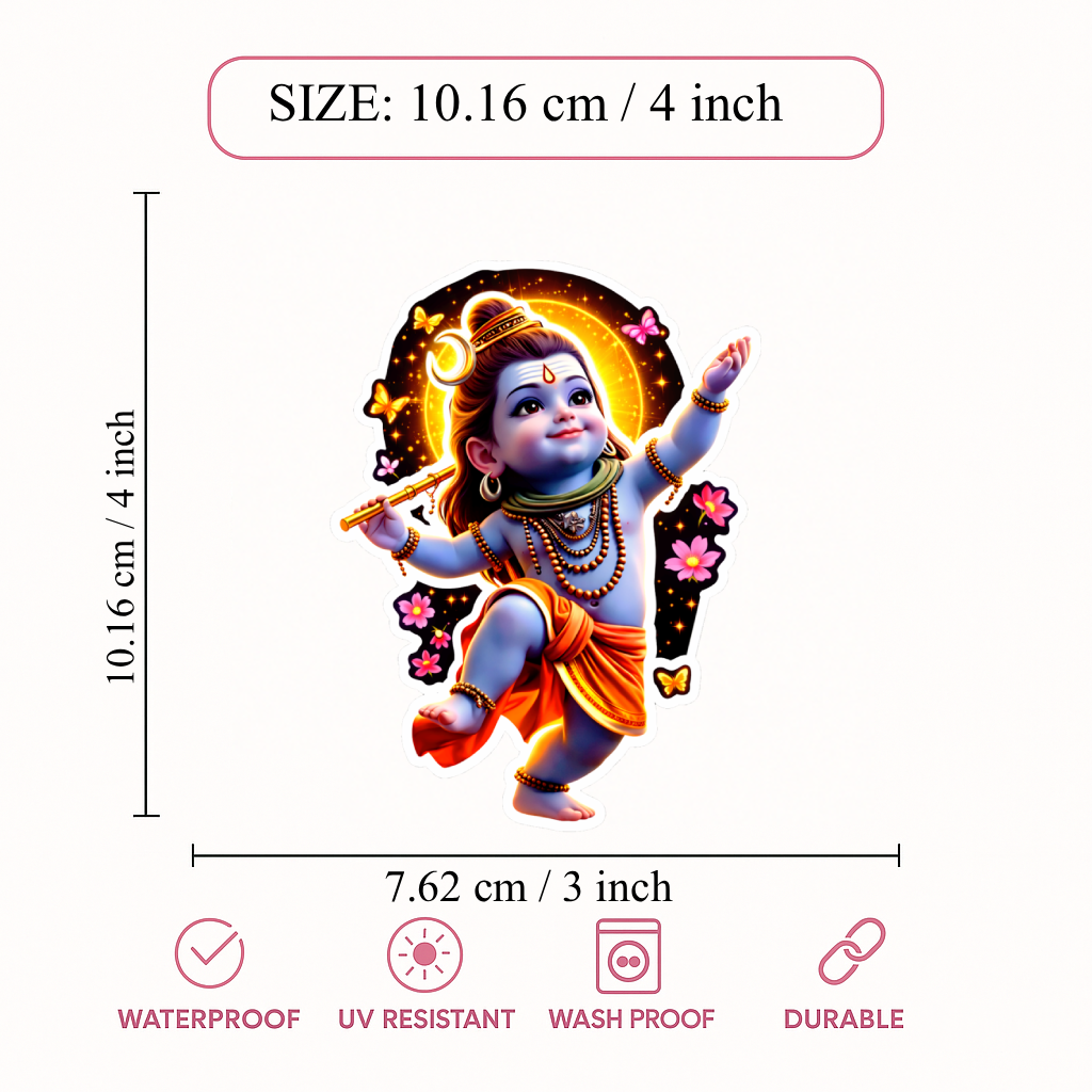 Smeeps Baby Shiva Vinyl Sticker – 10.16 × 10.16 cm (4 × 4 Inch) Waterproof Bike & Car Decal | Cute Bal Shiva Design | UV Resistant Wash Proof | Pack of 1