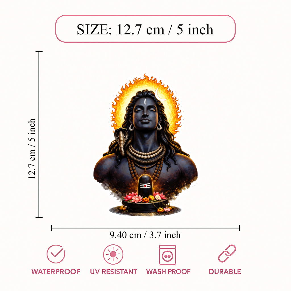 Smeeps Lord Shiva Meditation Sticker – 12.7 × 9.4 cm (5 × 3.7 Inch) Mahadev Trishul & Shivling Vinyl Decal for Car & Bike | Waterproof UV Resistant Religious Sticker