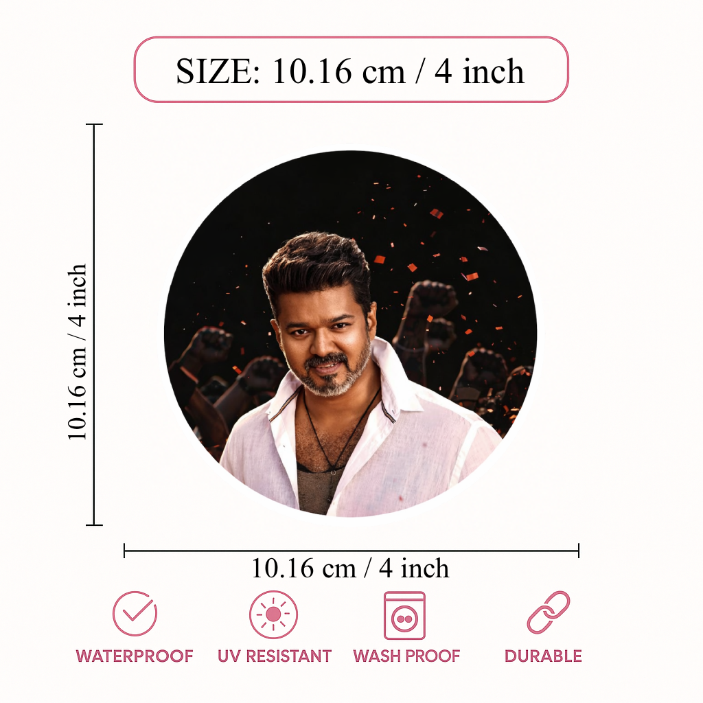 Smeeps Vijay Crowd Background Circular Car Sticker – 10.16 × 10.16 cm (4 × 4 Inch) Premium Vinyl Decal | Intense Fan Style Design | Waterproof UV Resistant Wash Proof | Pack of 1