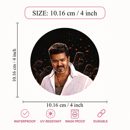 Smeeps Vijay Crowd Background Circular Car Sticker – 10.16 × 10.16 cm (4 × 4 Inch) Premium Vinyl Decal | Intense Fan Style Design | Waterproof UV Resistant Wash Proof | Pack of 1