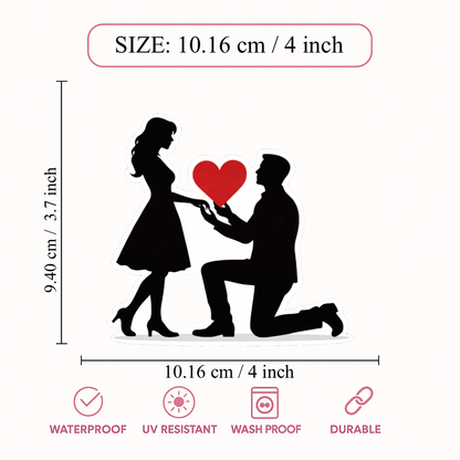 Smeeps Romantic Proposal Silhouette Sticker – 10.16 × 9.40 cm (4 × 3.7 Inch) Premium Vinyl Decal | Kneeling Proposal Heart Design | Waterproof UV Resistant Wash Proof | Pack of 1