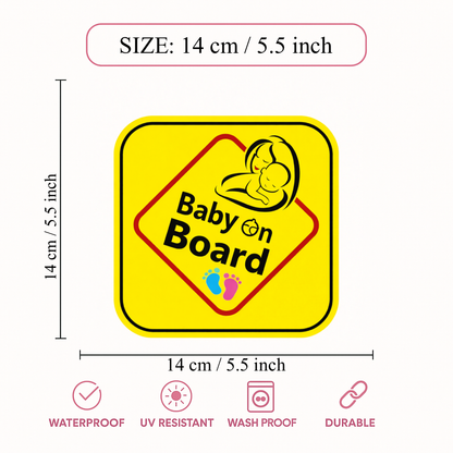 Smeeps Baby on Board Car Sticker – 14 × 14 cm (5.5 × 5.5 Inch) Safety Warning Vinyl Decal for Car | Waterproof UV Resistant Baby Safety Sticker