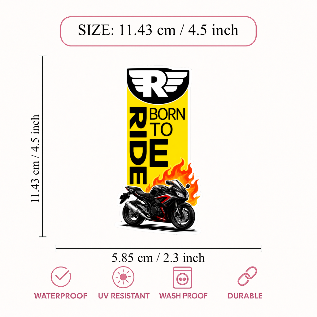 Smeeps Born To Ride Bike Vinyl Sticker – 11.43 × 5.85 cm (4.5 × 2.3 Inch) Waterproof Motorcycle Decal | Rider Graphic Sticker | UV Resistant Wash Proof | Pack of 1