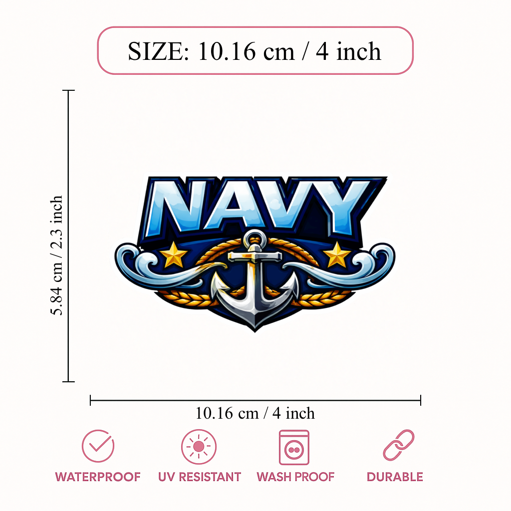 Smeeps Navy Anchor Sticker – 10.16 × 5.84 cm (4 × 2.3 Inch) Waterproof Vinyl Decal for Car, Bike, Door & Wall | UV Resistant Military Style Nautical Sticker