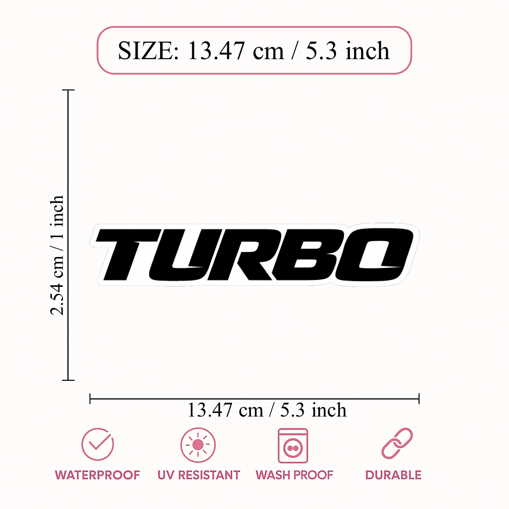 Smeeps Turbo Text Vinyl Sticker – 13.47 × 2.54 cm (5.3 × 1 Inch) Waterproof Die-Cut Car Sticker | UV Resistant Washproof Turbo Decal for Car, Bike, Helmet & Laptop | Pack of 1