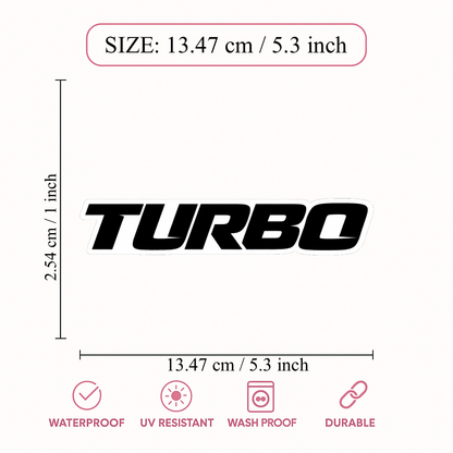 Smeeps Turbo Text Vinyl Sticker – 13.47 × 2.54 cm (5.3 × 1 Inch) Waterproof Die-Cut Car Sticker | UV Resistant Washproof Turbo Decal for Car, Bike, Helmet & Laptop | Pack of 1