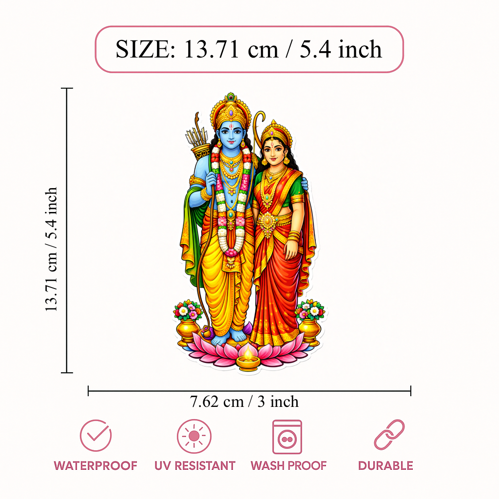 Smeeps Lord Rama Sita Ram Darbar Sticker – 13.71 × 7.62 cm (5.4 × 3 Inch) Hindu Devotional Vinyl Decal for Car & Bike | Waterproof UV Resistant Religious Sticker