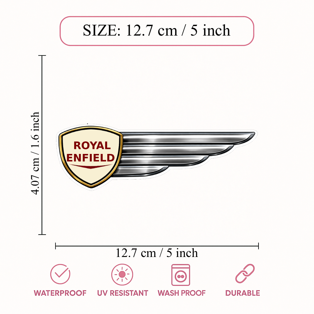 Smeeps Royal Enfield Wing Sticker – 12.7 × 4.07 cm (5 × 1.6 Inch) Waterproof Vinyl Bike Tank Decal | Classic Motorcycle Emblem Sticker | UV Resistant Washproof Royal Bike Graphic | Pack of 1