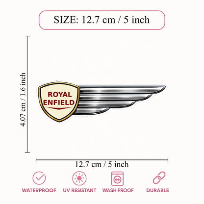 Smeeps Royal Enfield Wing Sticker – 12.7 × 4.07 cm (5 × 1.6 Inch) Waterproof Vinyl Bike Tank Decal | Classic Motorcycle Emblem Sticker | UV Resistant Washproof Royal Bike Graphic | Pack of 1