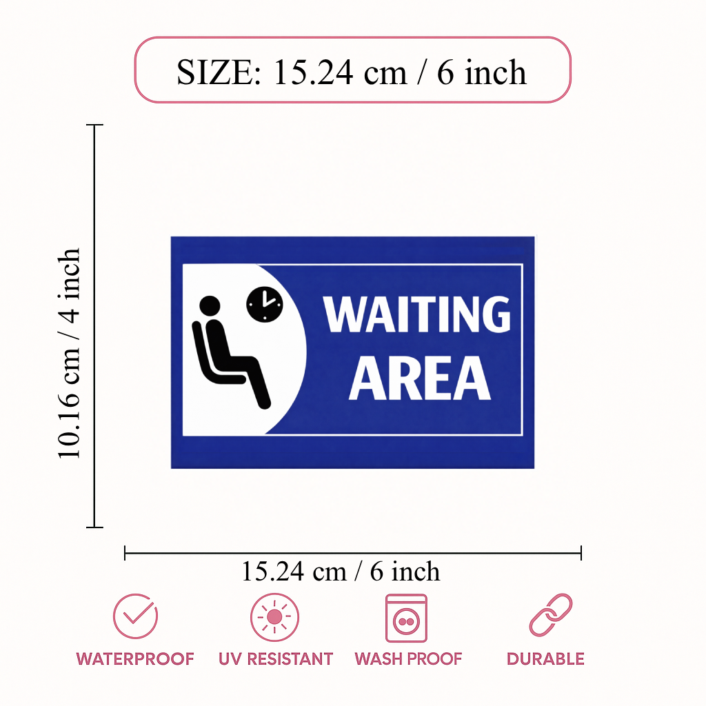 Smeeps Waiting Area Sticker – 15.24 × 10.16 cm (6 × 4 Inch) Reception & Hospital Waiting Zone Vinyl Sign | Waterproof UV Resistant Wash Proof Durable