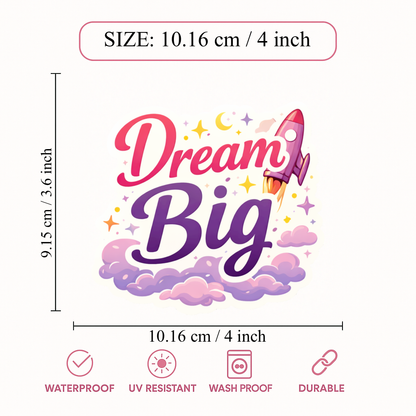 Smeeps Dream Big Sticker – 10.16 × 9.15 cm (4 × 3.6 Inch) Motivational Quote Vinyl Sticker | Waterproof UV Resistant Wash Proof Durable