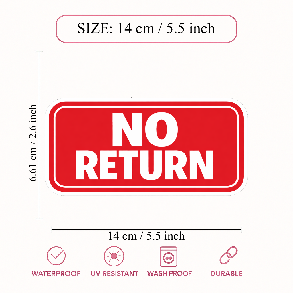 Smeeps No Return Sticker – 14 × 6.61 cm (5.5 × 2.6 Inch) Waterproof Vinyl Shop Sign | Retail Policy Warning Sticker | UV Resistant Washproof Door & Counter Decal | Pack of 1