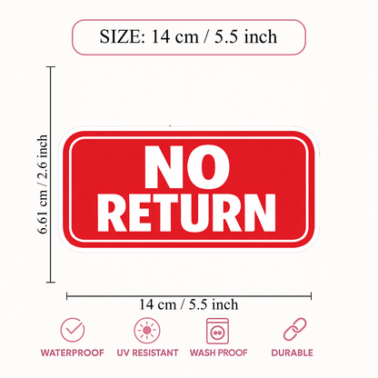 Smeeps No Return Sticker – 14 × 6.61 cm (5.5 × 2.6 Inch) Waterproof Vinyl Shop Sign | Retail Policy Warning Sticker | UV Resistant Washproof Door & Counter Decal | Pack of 1