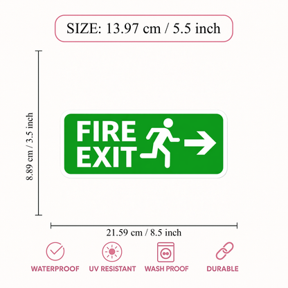 Smeeps Fire Exit Direction Sign Sticker – 13.97 cm (5.5 Inch) Safety Vinyl Decal | Waterproof UV Resistant Emergency Exit Sticker