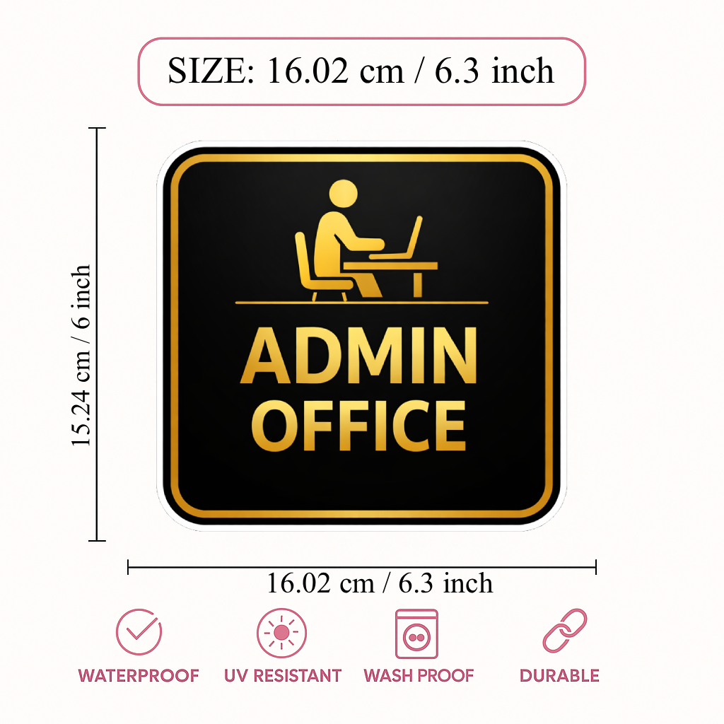Smeeps Admin Office Door Sign Sticker – 16.02 × 15.24 cm (6.3 × 6 Inch) Waterproof Office Cabin Vinyl Sticker for Door, Reception & Workplace | Premium Black & Gold Finish | Pack of 1