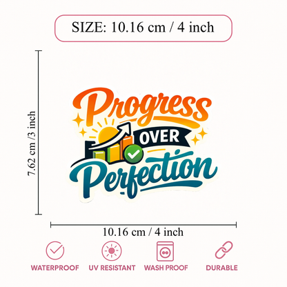 Smeeps Progress Over Perfection Sticker – 10.16 × 7.62 cm (4 × 3 Inch) Motivational Quote Vinyl Sticker | Waterproof UV Resistant Wash Proof Durable