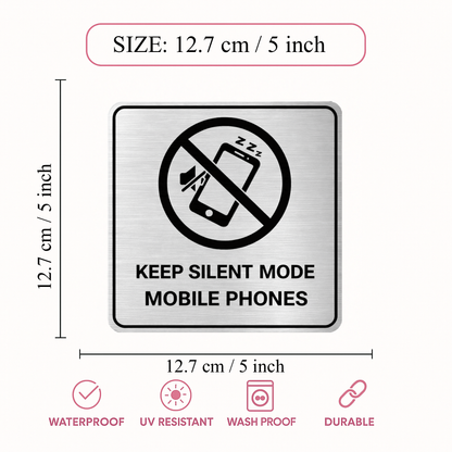 Smeeps Keep Silent Mode Mobile Phones Sticker – 12.7 × 12.7 cm  No Mobile Sound Instruction Vinyl Sign, Waterproof UV Resistant Wash Proof Pack of 1