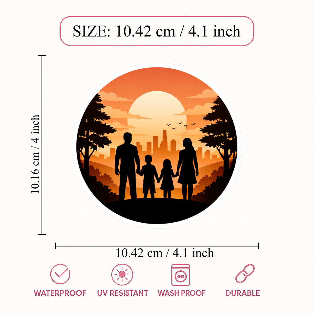 Smeeps Family Sunset City Vinyl Sticker – 10.42 × 10.42 cm (4.1 × 4.1 Inch) Waterproof Family Car Sticker for Rear Windshield & Car Body | UV Resistant | Wash Proof | Pack of 1