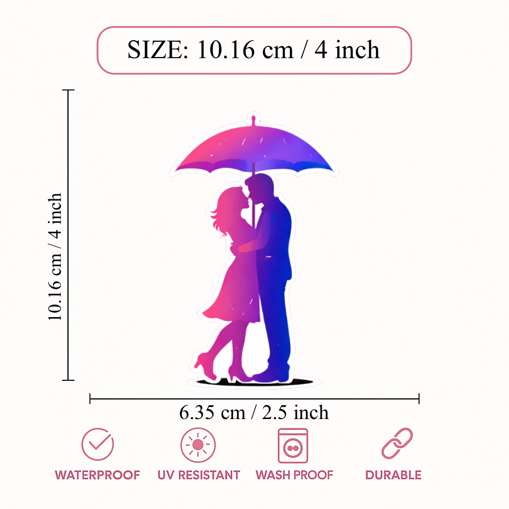 Smeeps Romantic Couple Under Umbrella Sticker – 10.16 × 6.10 cm (4 × 2.4 Inch) Premium Vinyl Decal | Love in Rain Design | Waterproof UV Resistant Wash Proof | Pack of 1