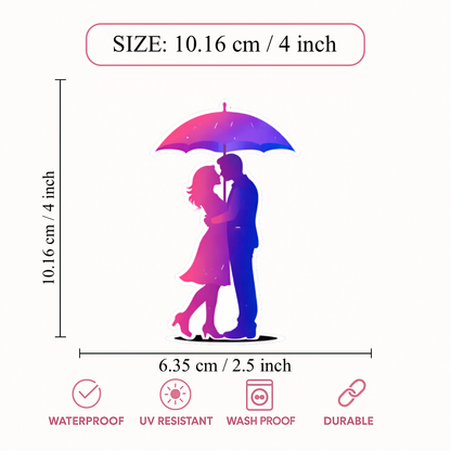 Smeeps Romantic Couple Under Umbrella Sticker – 10.16 × 6.10 cm (4 × 2.4 Inch) Premium Vinyl Decal | Love in Rain Design | Waterproof UV Resistant Wash Proof | Pack of 1