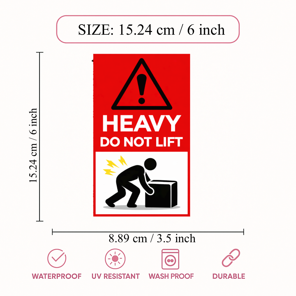 Smeeps Heavy Do Not Lift Warning Sticker – 8.89 × 15.24 cm (3.5 × 6 Inch) Premium Vinyl Safety Sign | Heavy Load Handling Warning Decal | Waterproof UV Resistant Wash Proof | Pack of 1