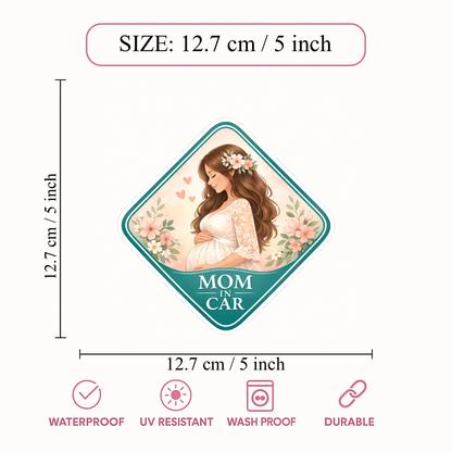 Smeeps Mom In Car Pregnancy Car Sticker – 12.7 × 12.7 cm (5 × 5 Inch) Waterproof Vinyl Maternity Sticker for Cars | UV Resistant Mom To Be Window Decal | Elegant Floral Pregnancy Safety Sticker | Pack of 1