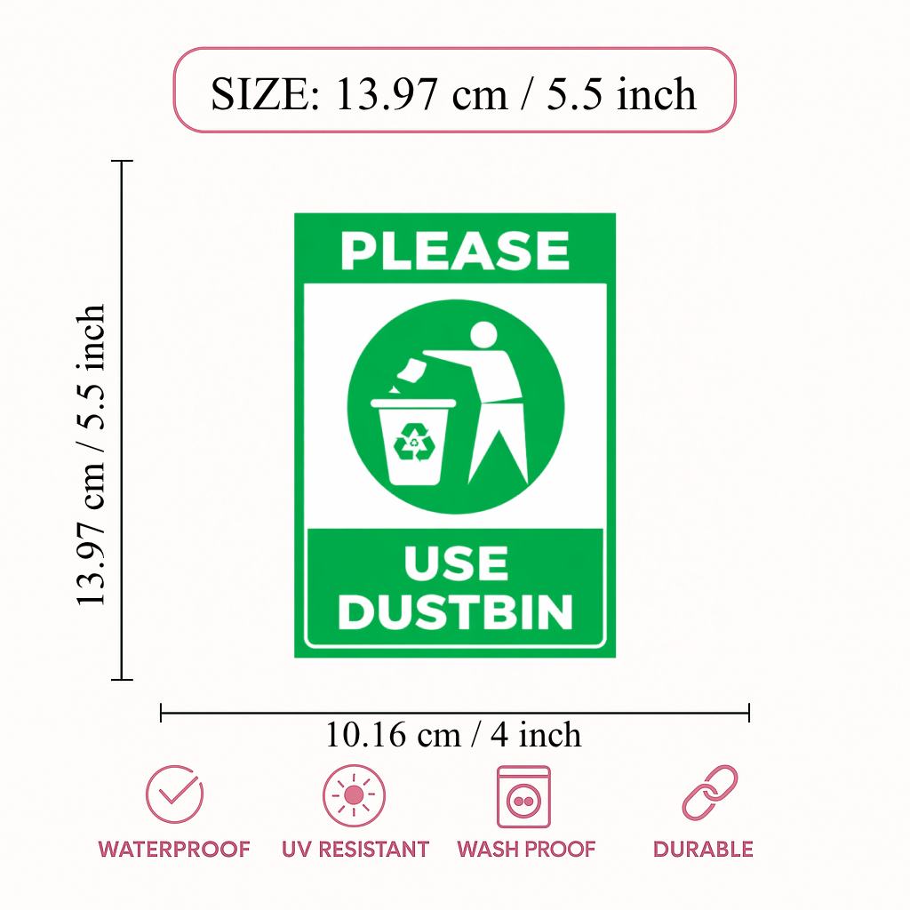 Smeeps Please Use Dustbin Sticker – 13.97 × 10.16 cm (5.5 × 4 Inch) Cleanliness Awareness Vinyl Sign | Waterproof UV Resistant Wash Proof Durable