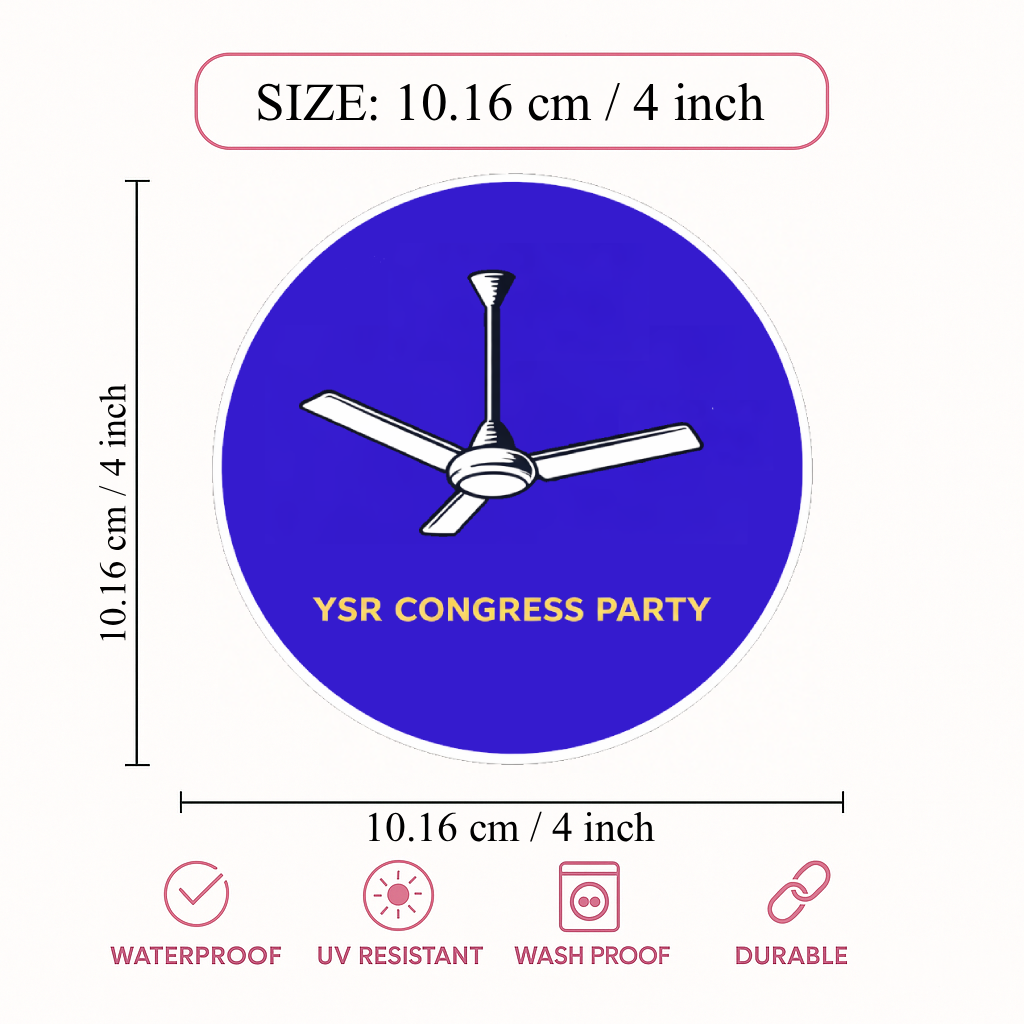 Smeeps YSR Congress Party Fan Symbol Vinyl Sticker – 10.16 × 10.16 cm (4 × 4 Inch) Waterproof Round Political Car Bike Laptop Sticker | UV Resistant Wash Proof Decal | Pack of 1
