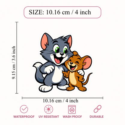 Smeeps Tom and Jerry Friendship Sticker – 10.16 × 9.15 cm (4 × 3.6 Inch) Waterproof Vinyl Cartoon Sticker for Car, Bike, Laptop & Helmet | UV Resistant | Pack of 1