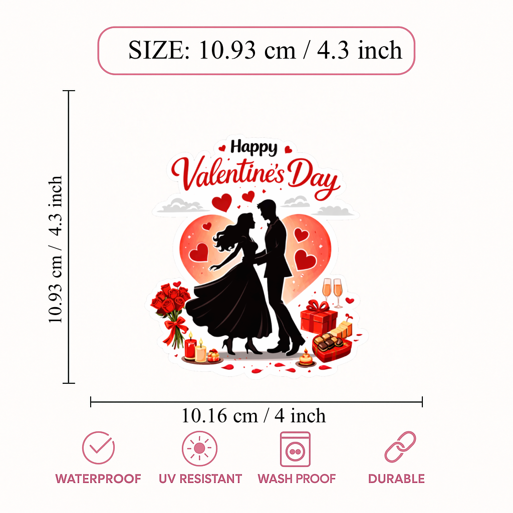 Smeeps Happy Valentine’s Day Romantic Couple Sticker – 10.93 × 10.16 cm (4.3 × 4 Inch) Premium Vinyl Decal | Love Celebration Design | Waterproof UV Resistant Wash Proof | Pack of 1