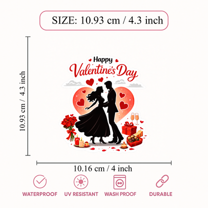 Smeeps Happy Valentine’s Day Romantic Couple Sticker – 10.93 × 10.16 cm (4.3 × 4 Inch) Premium Vinyl Decal | Love Celebration Design | Waterproof UV Resistant Wash Proof | Pack of 1