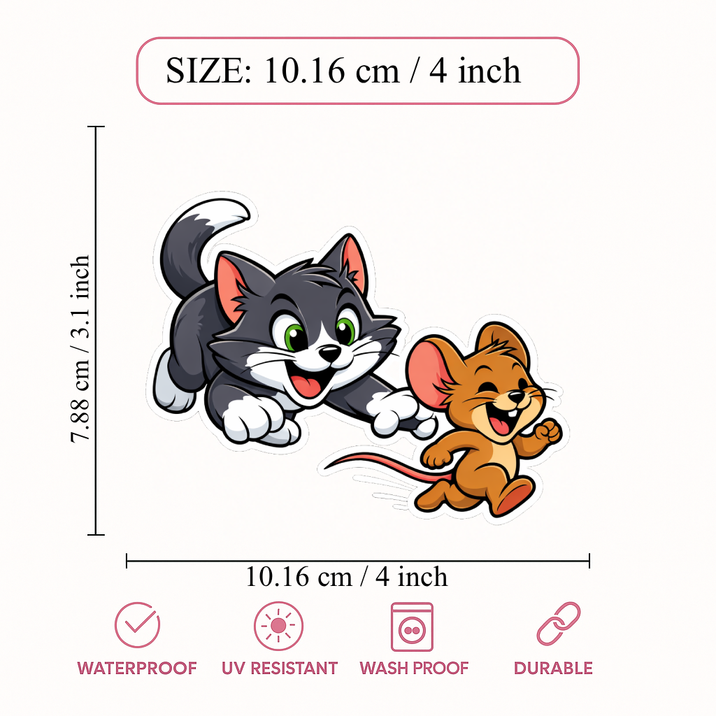 Smeeps Tom and Jerry Cartoon Sticker – 10.16 × 7.88 cm (4 × 3.1 Inch) Waterproof Vinyl Car & Laptop Sticker | Cute Cartoon Decal | UV Resistant | Pack of 1