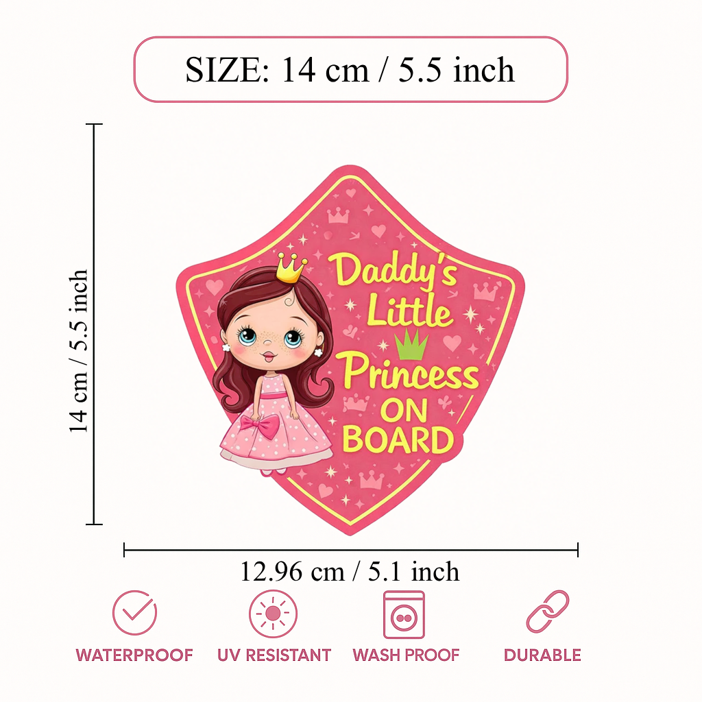 Smeeps Daddy’s Little Princess On Board Car Sticker – 14 × 13 cm (5.5 × 5.1 Inch) Cute Baby Girl Safety Vinyl Decal for Car | Waterproof UV Resistant Washable