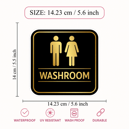 Smeeps Washroom Sign Sticker – 14.23 × 14.23 cm (5.6 × 5.6 Inch) Waterproof Vinyl Washroom Door Sticker | UV Resistant Wash Proof Restroom Sign for Office, Hotel, Shop, Cafe & Home | Pack of 1