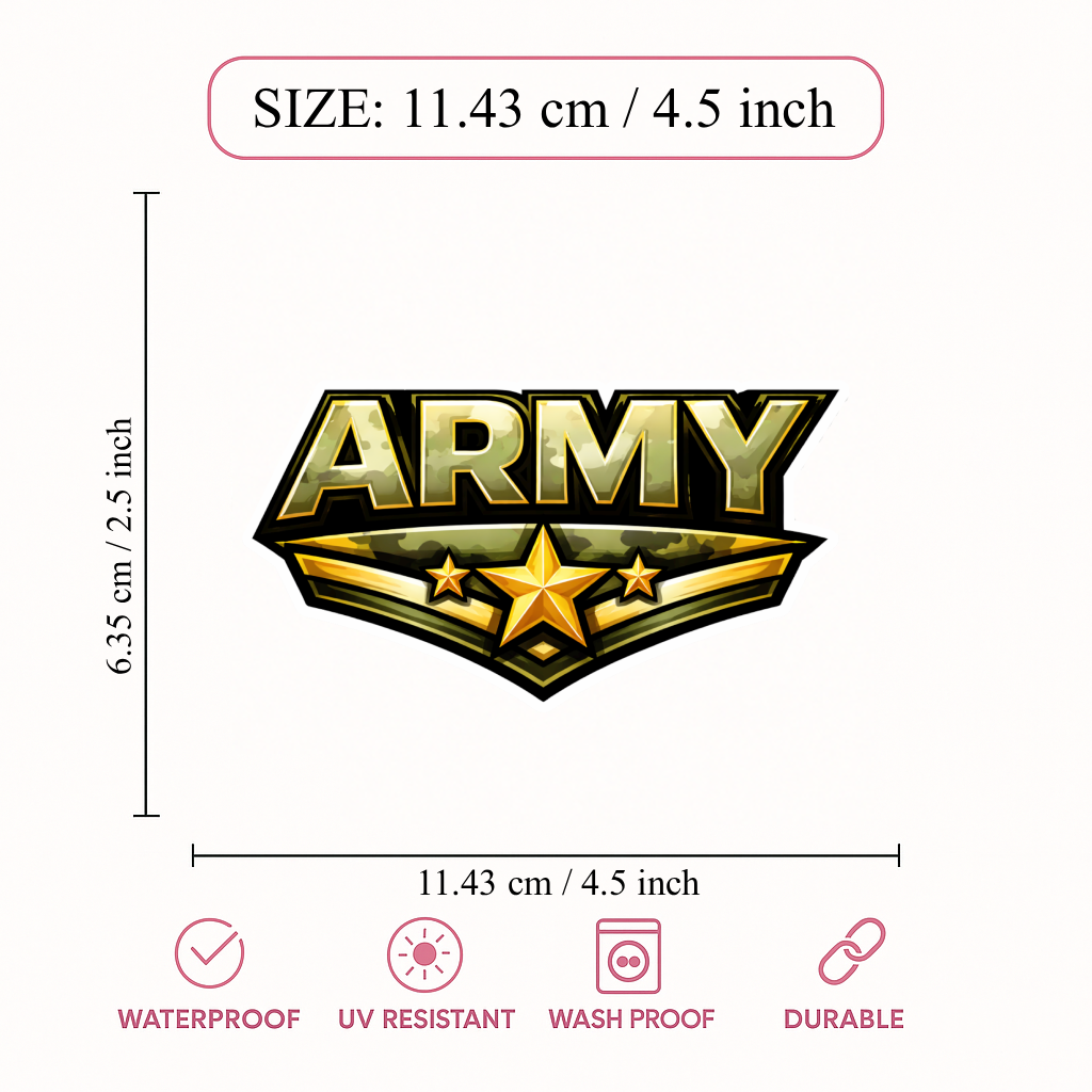 Smeeps ARMY Logo Sticker – 11.43 cm (4.5 Inch) Military Style Vinyl Decal | Waterproof UV Resistant Car & Bike Sticker