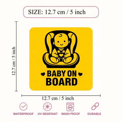 Smeeps Baby On Board Car Sticker – 12.7 × 12.7 cm (5 × 5 Inch) Waterproof Safety Vinyl Sticker for Car Rear Glass | Cute Baby Seat Warning Decal | UV Resistant | Pack of 1