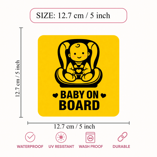 Smeeps Baby On Board Car Sticker – 12.7 × 12.7 cm (5 × 5 Inch) Waterproof Safety Vinyl Sticker for Car Rear Glass | Cute Baby Seat Warning Decal | UV Resistant | Pack of 1