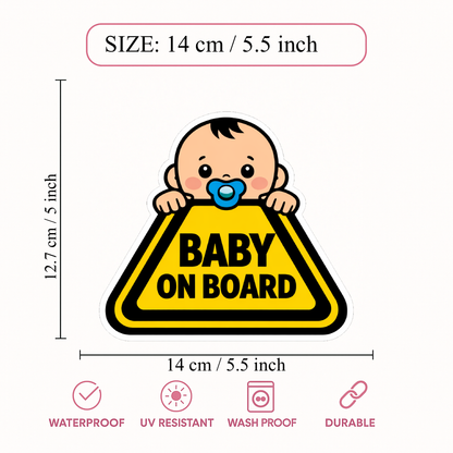 Smeeps Baby On Board Car Sticker – 14 × 12.7 cm (5.5 × 5 Inch) Waterproof Vinyl Safety Sticker for Cars | Cute Baby Warning Triangle Decal | UV Resistant | Pack of 1