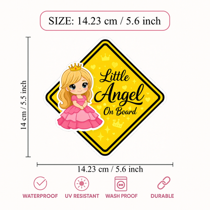 Smeeps Little Angel On Board Car Sticker – 14.23 × 14.23 cm (5.6 × 5.6 Inch) Waterproof Vinyl Safety Sticker for Cars | Cute Princess Baby Design | UV Resistant | Pack of 1