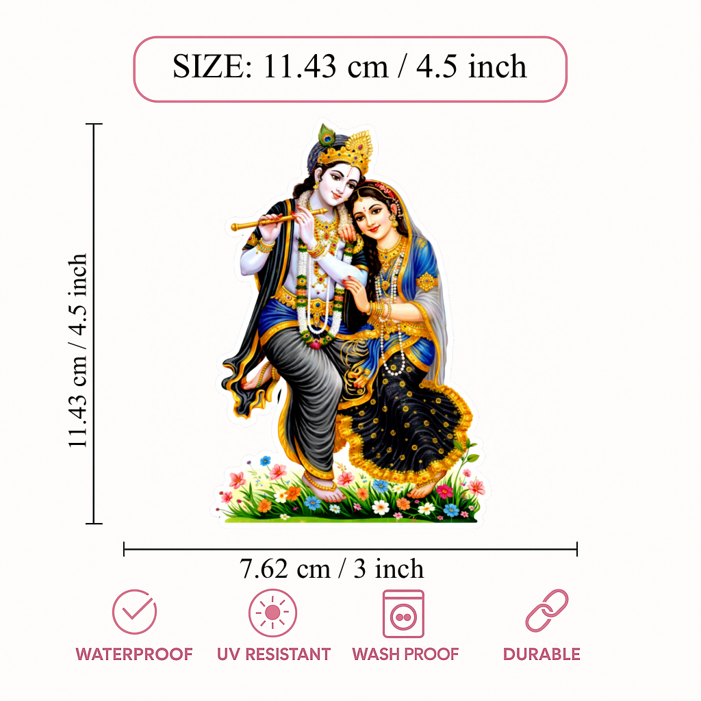 Smeeps Radha Krishna Vinyl Sticker – 7.62 × 11.43 cm (3 × 4.5 Inch) Premium Waterproof Devotional Decal | Krishna Playing Flute with Radha Design | UV Resistant Wash Proof | Pack of 1