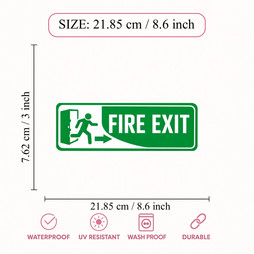 Smeeps Fire Exit Right Arrow Safety Sign Sticker – 21.85 × 7.62 cm (8.6 × 3 Inch) Emergency Exit Direction Vinyl Label | Waterproof UV Resistant Wash Proof Durable